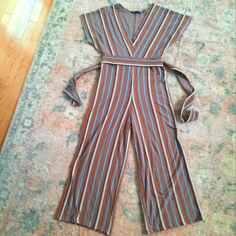 Zara Striped v-neck capri romper